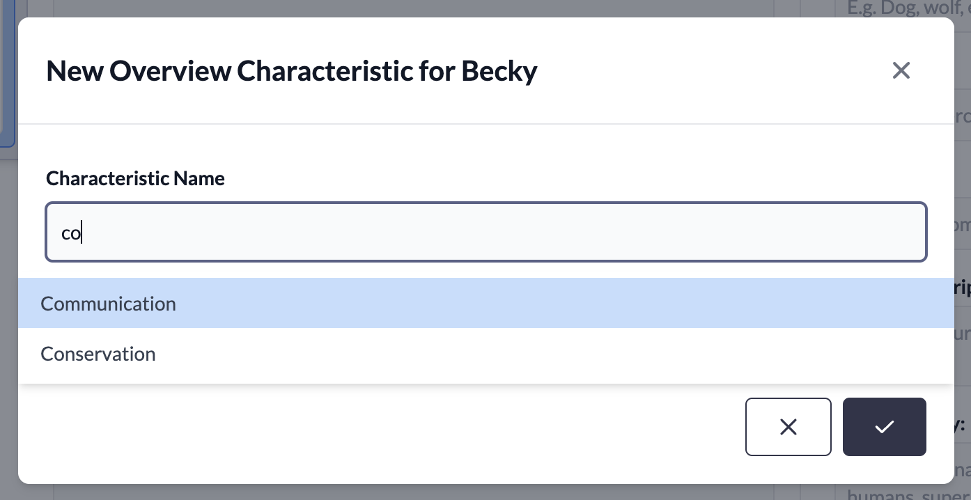 Pre-populated characteristics