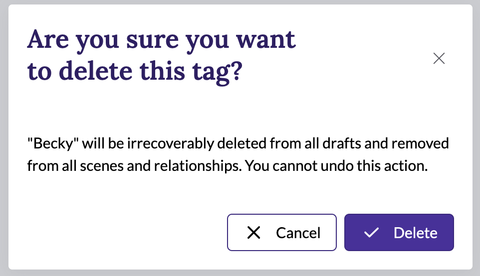 Delete tag confirmation