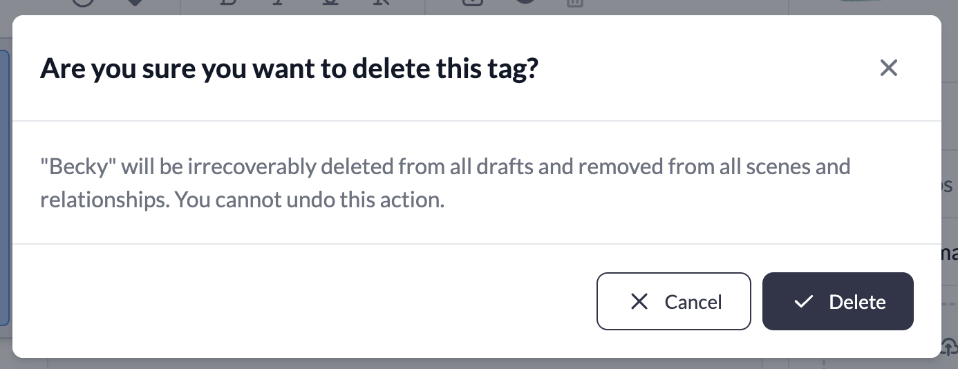 Delete tag confirmation