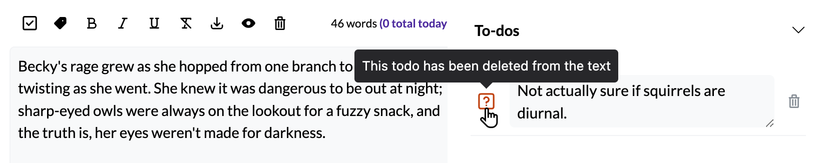 text deleted to-do still in sidebar