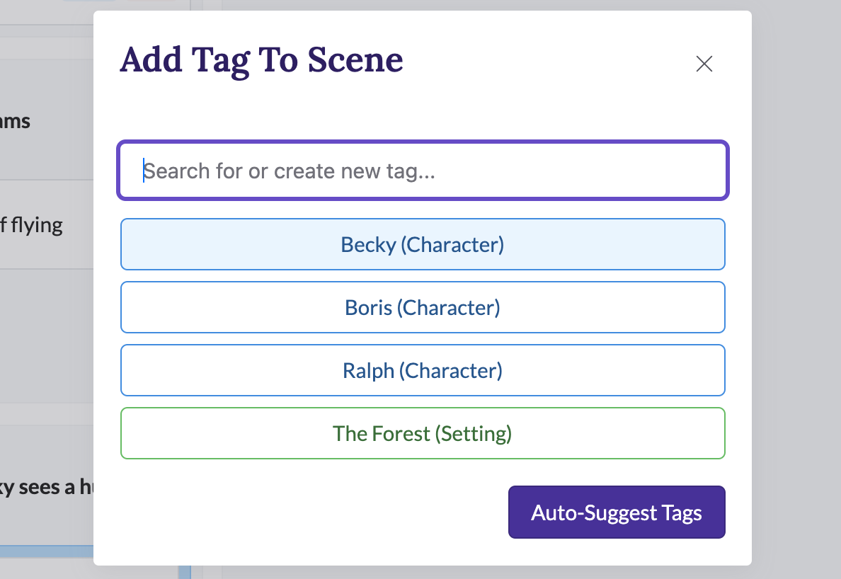 select existing tag name